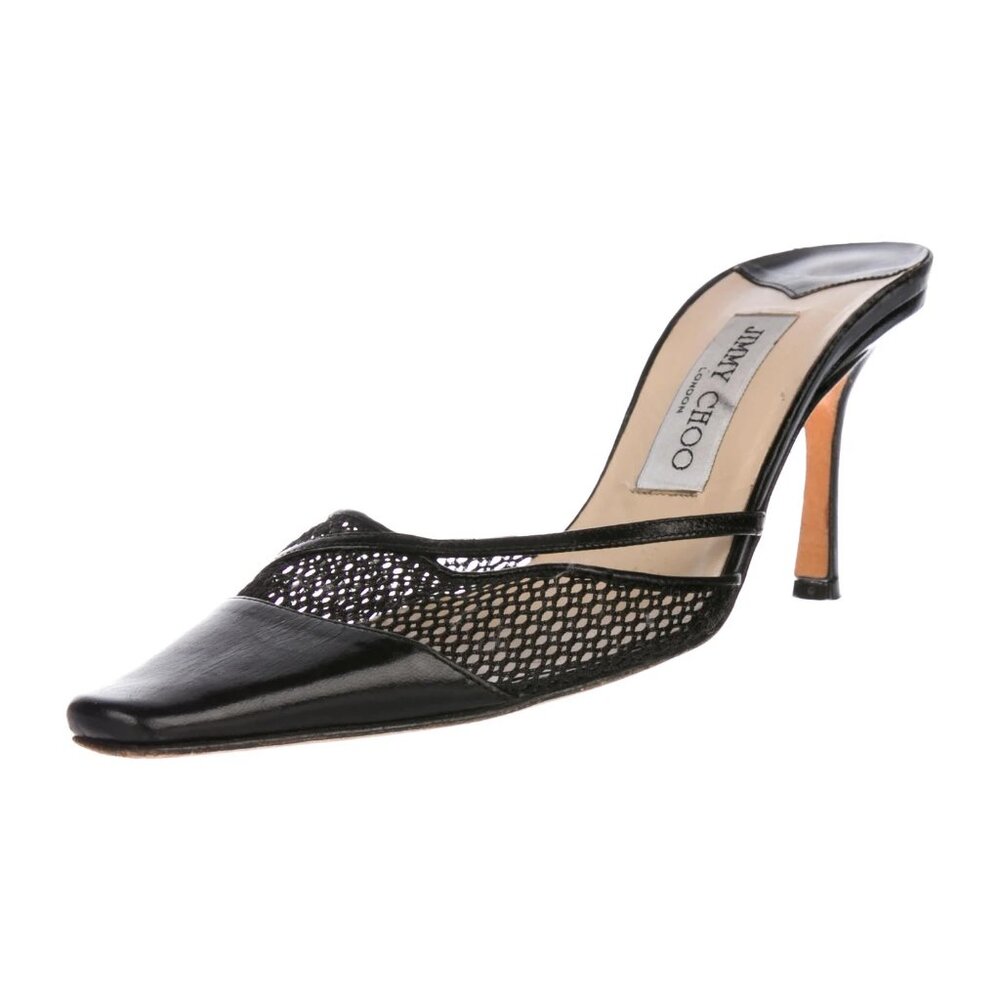 Jimmy Choo Leather Mesh-Trimmed Mules